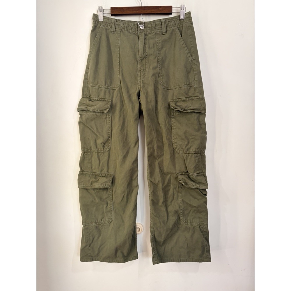 ZARA Olive Green Wide leg Cargo Pants Women's 6 100% Cotton Utility Military Y2K